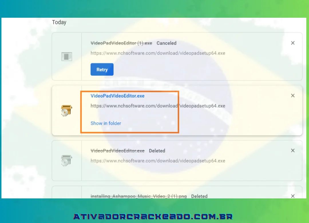 Após o download videopadvideoeditor.exe. Depois de navegar para a pasta pretendida, clique duas vezes no arquivo.exe para iniciá-lo.