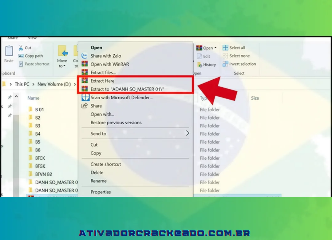 Assim que o download do arquivo terminar, use o Winrar para extrair