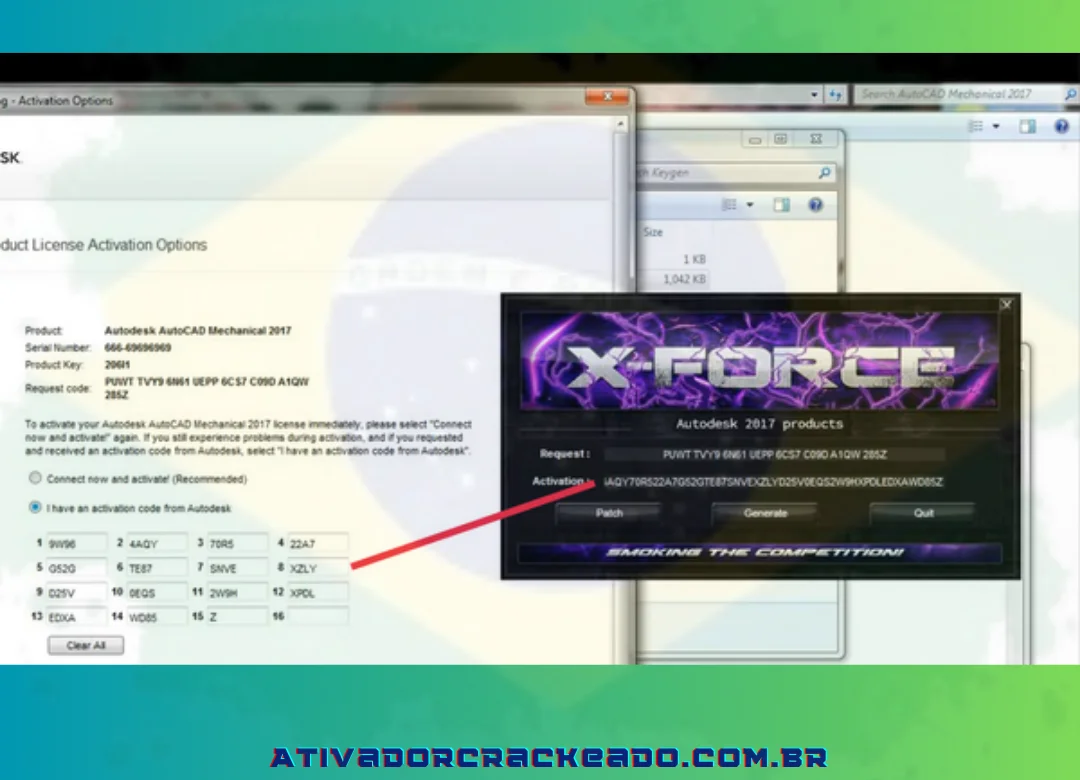 Clique em Grennerabe - Na área Ativação, aparece um parágrafo - Copie esse parágrafo. Clique em “Avançar” após paginar o texto copiado na caixa em branco “AUTODESK”.