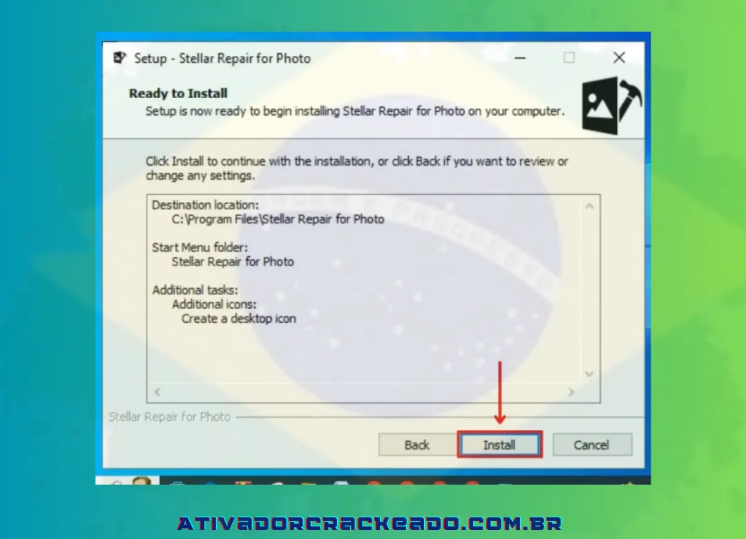 Clique em “Instalar” para iniciar o processo de instalação do Stellar Repair for Photo.