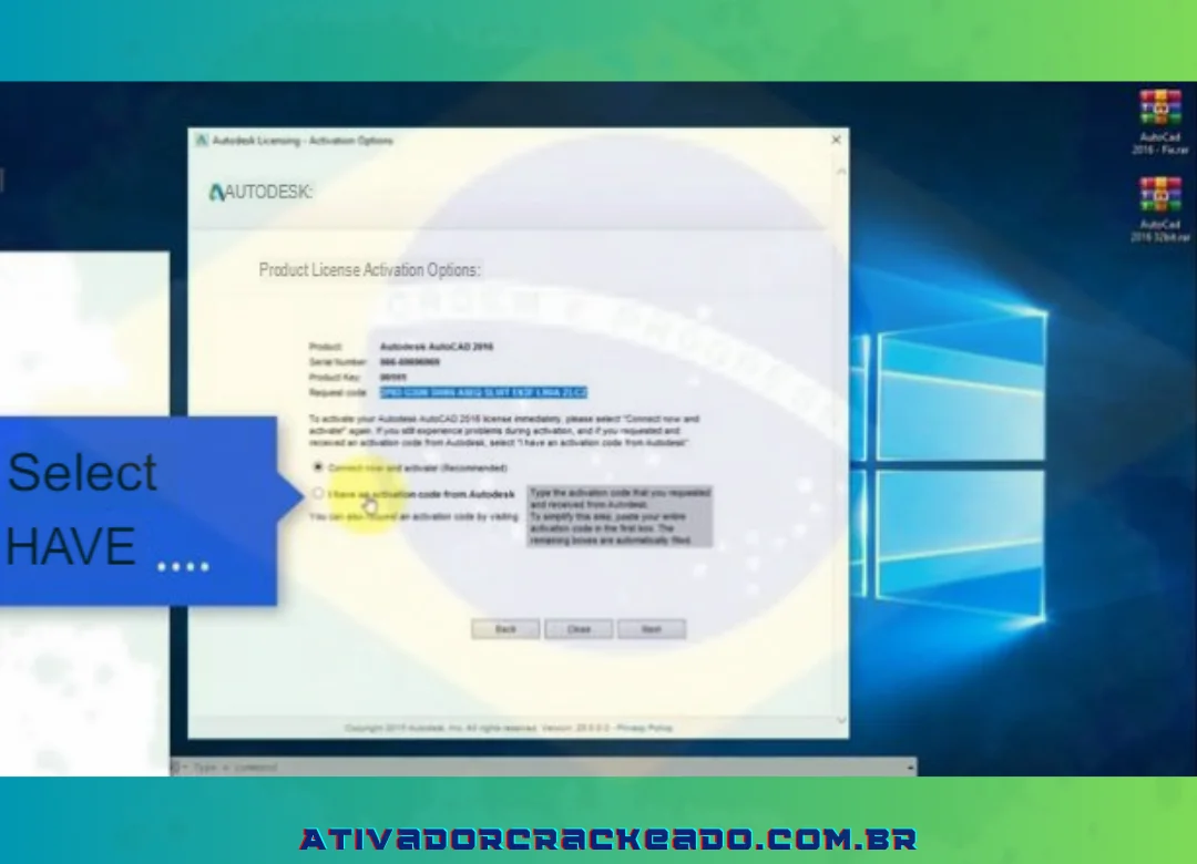 Clique em “Tenho código de ativação da autodesk”.