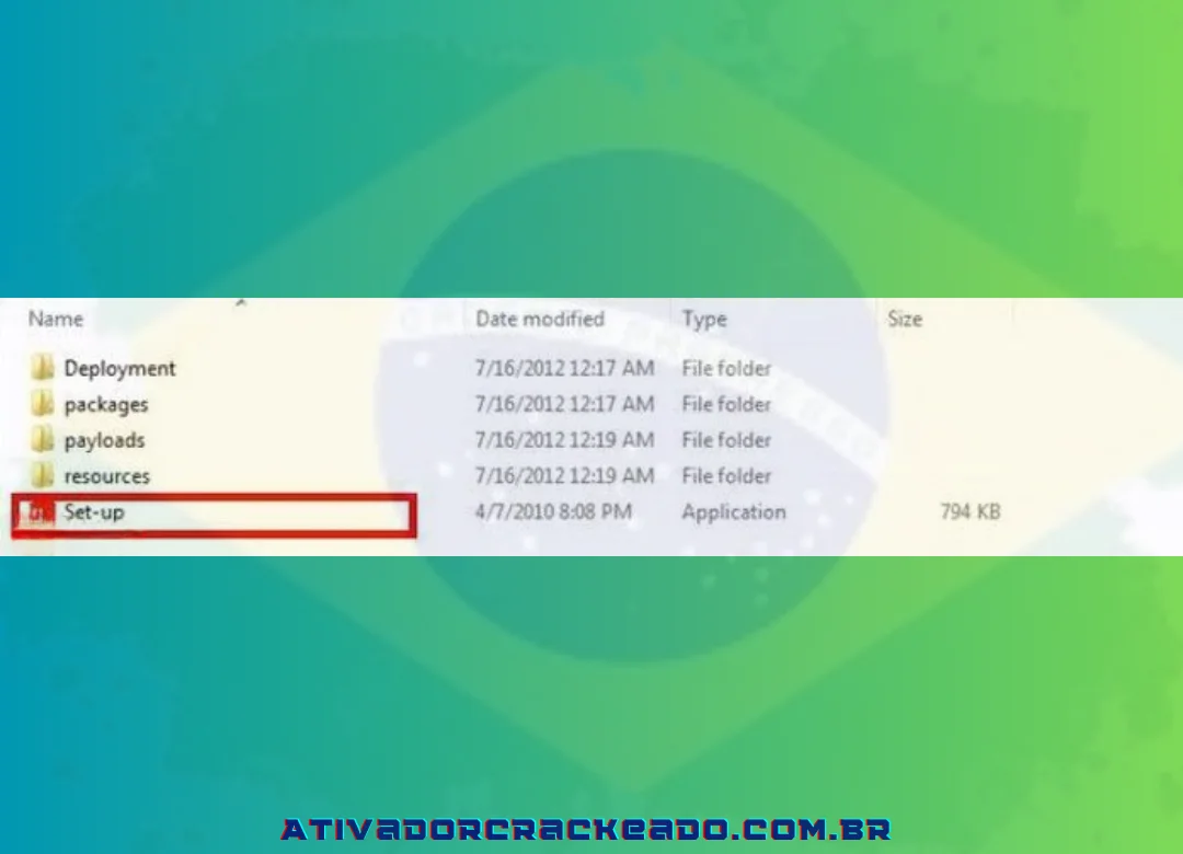 Clique no arquivo “Setup” para iniciar a instalação quando a extração for concluída.