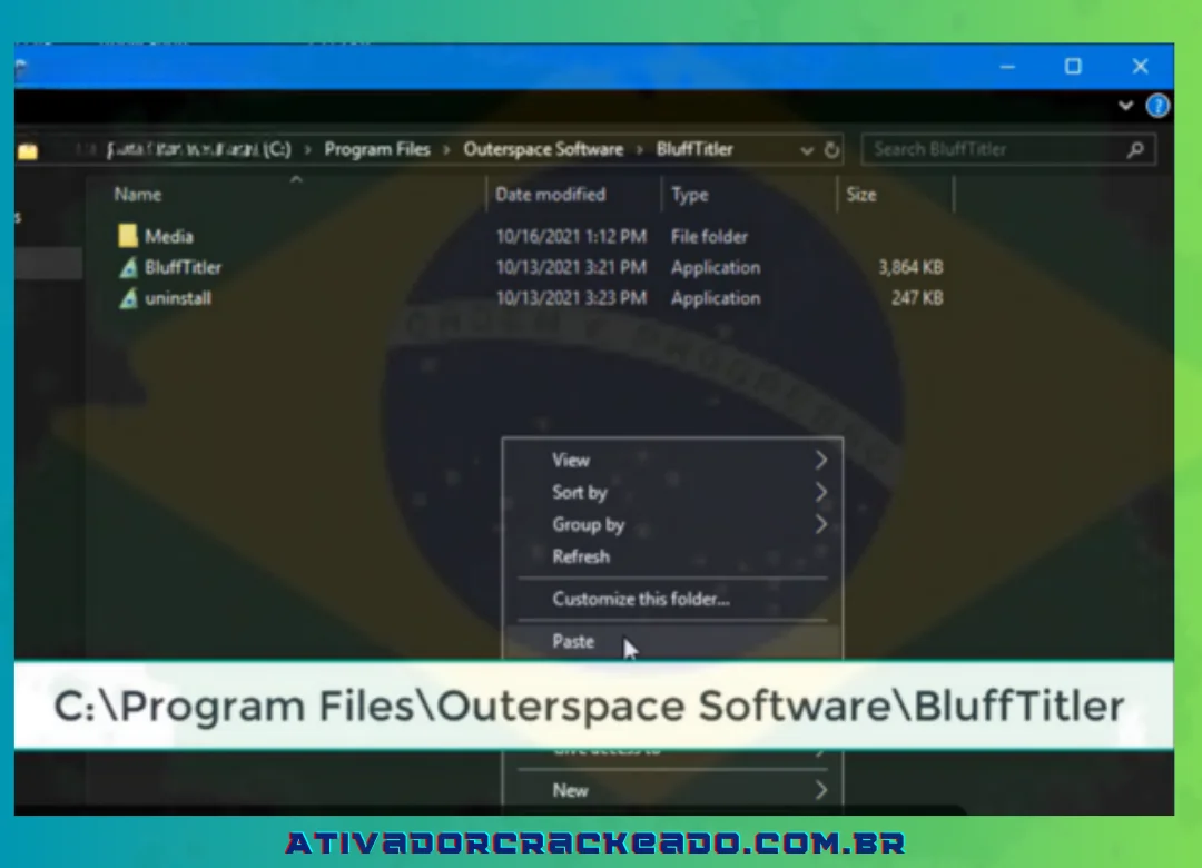 Coloque a página na pasta de instalação “C Program FilesOuterspace Software BluffTitler” para “BluffTitler”.