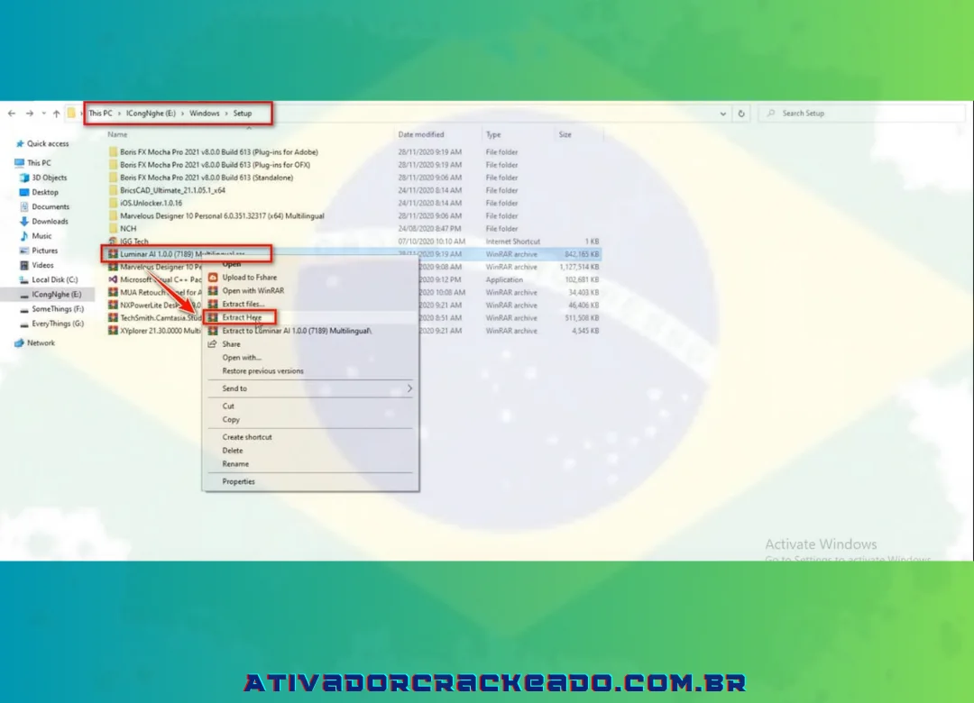 Começamos descompactando o programa depois de baixá-lo para o seu computador.