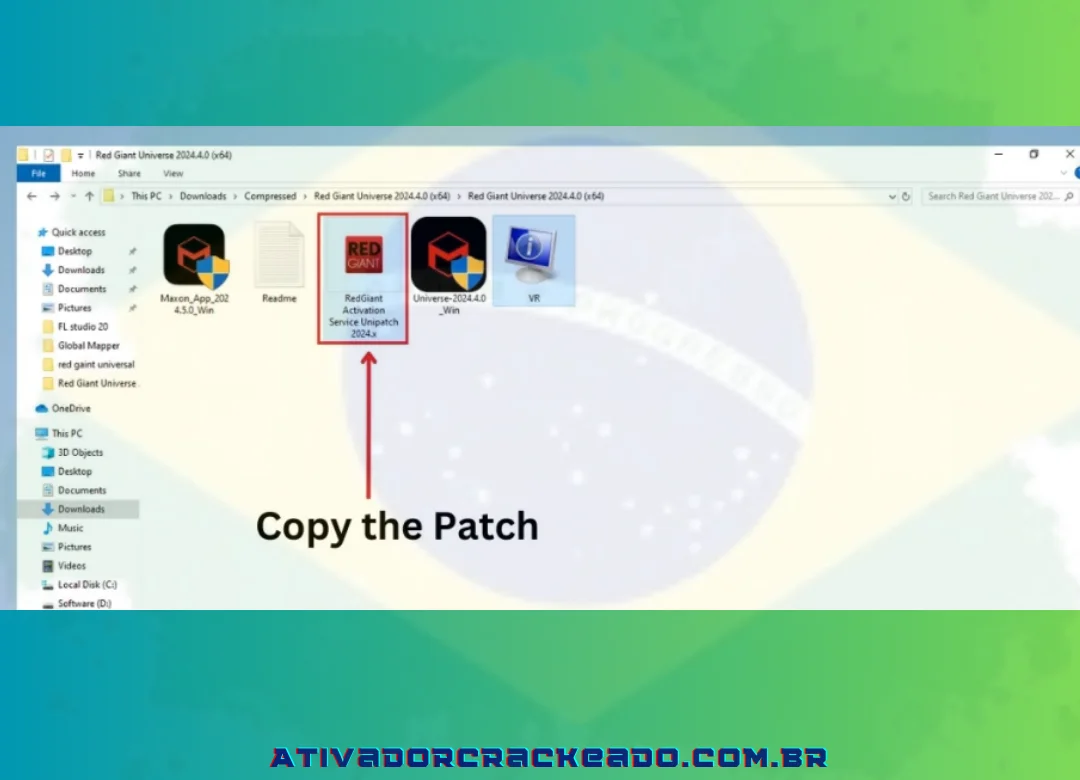 Copie o arquivo de patch fornecido dentro da pasta baixada.