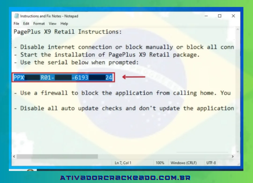 Dentro do arquivo de texto, você verá Serif PagePlus X9 Serial Key, copie-o. Porque mais tarde iremos usá-lo para ativação.