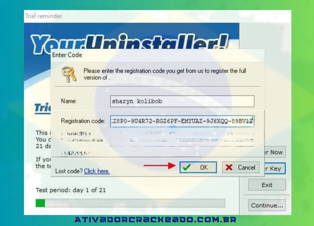 Depois de desconectar seu computador da Internet, digite Key Your Uninstaller.