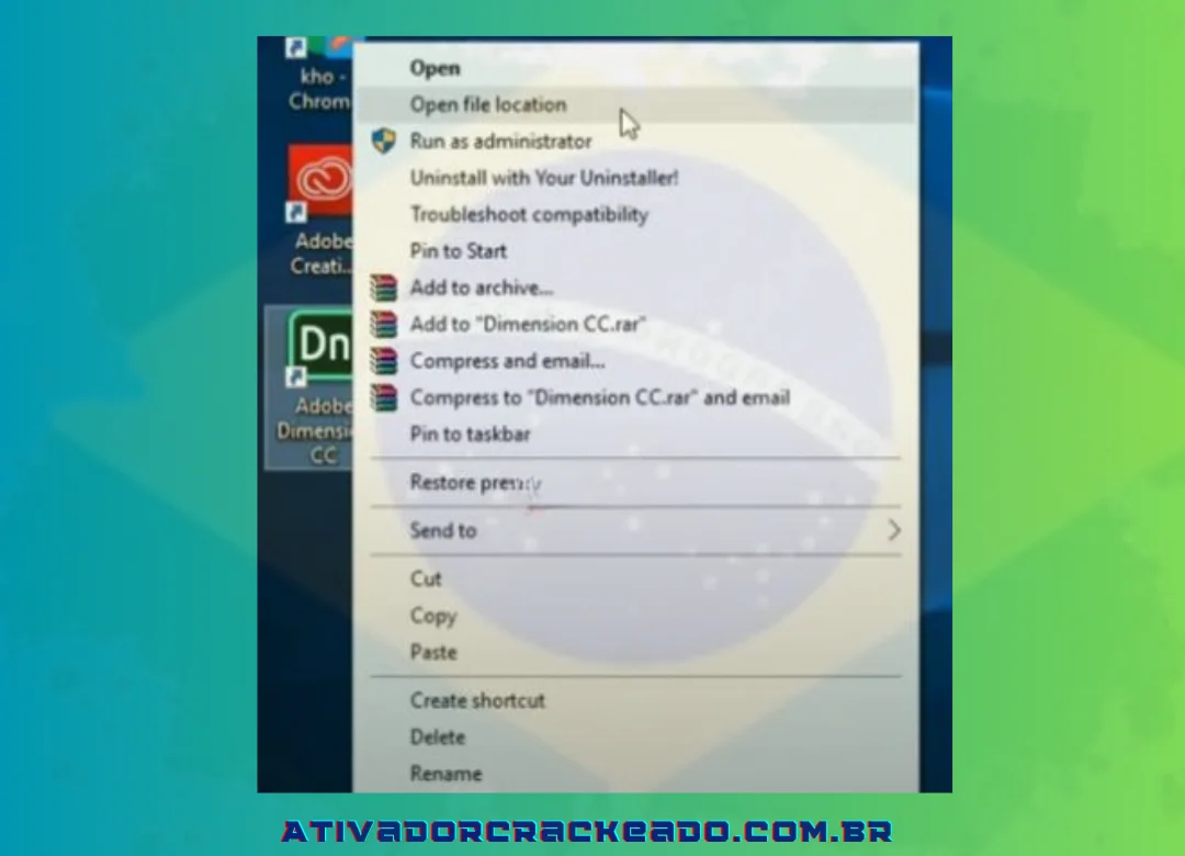 Depois de sair para o desktop, escolha Localização do arquivo aberto no menu de contexto