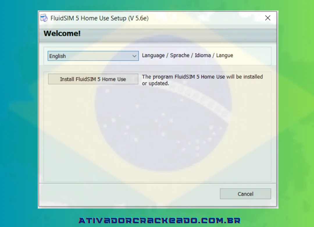 Depois de selecionar um idioma, escolha Instalar FluidSIM 5 Home Use.