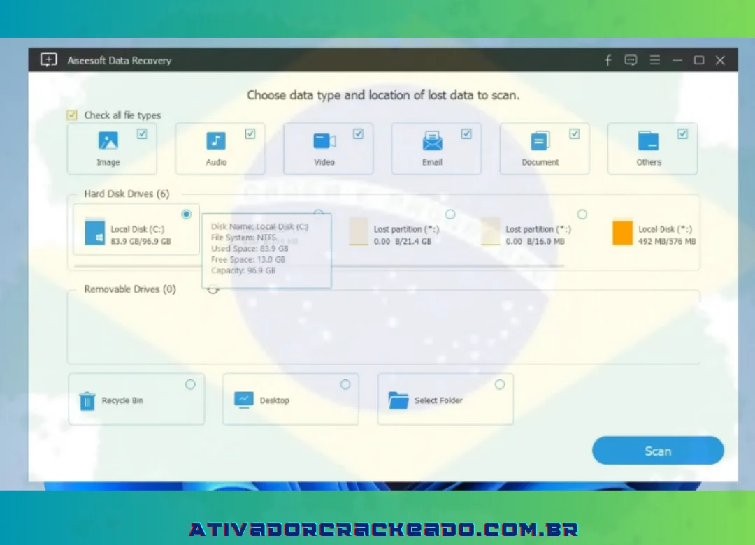 Depois disso, você pode ver a interface deste Data Recovery.