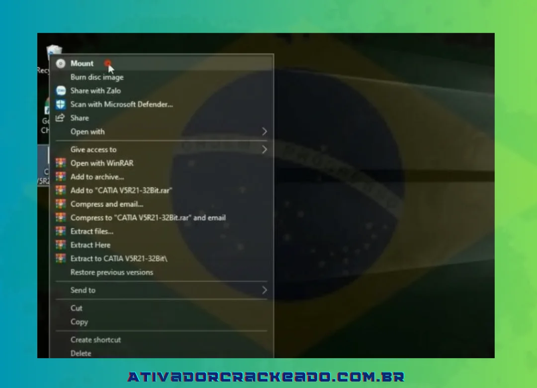 Depois que o download estiver concluído, clique com o botão direito do mouse e escolha Mount.