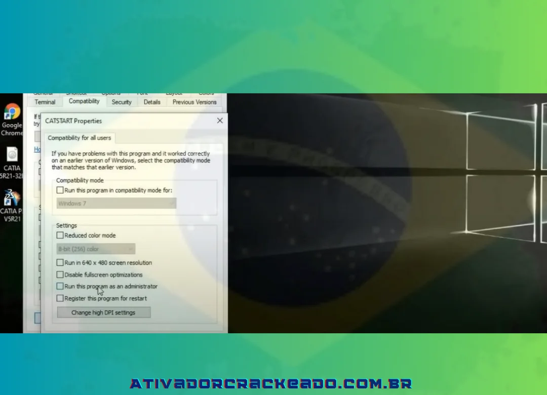 Em seguida, escolha Aplicar e executar este programa como administrador.