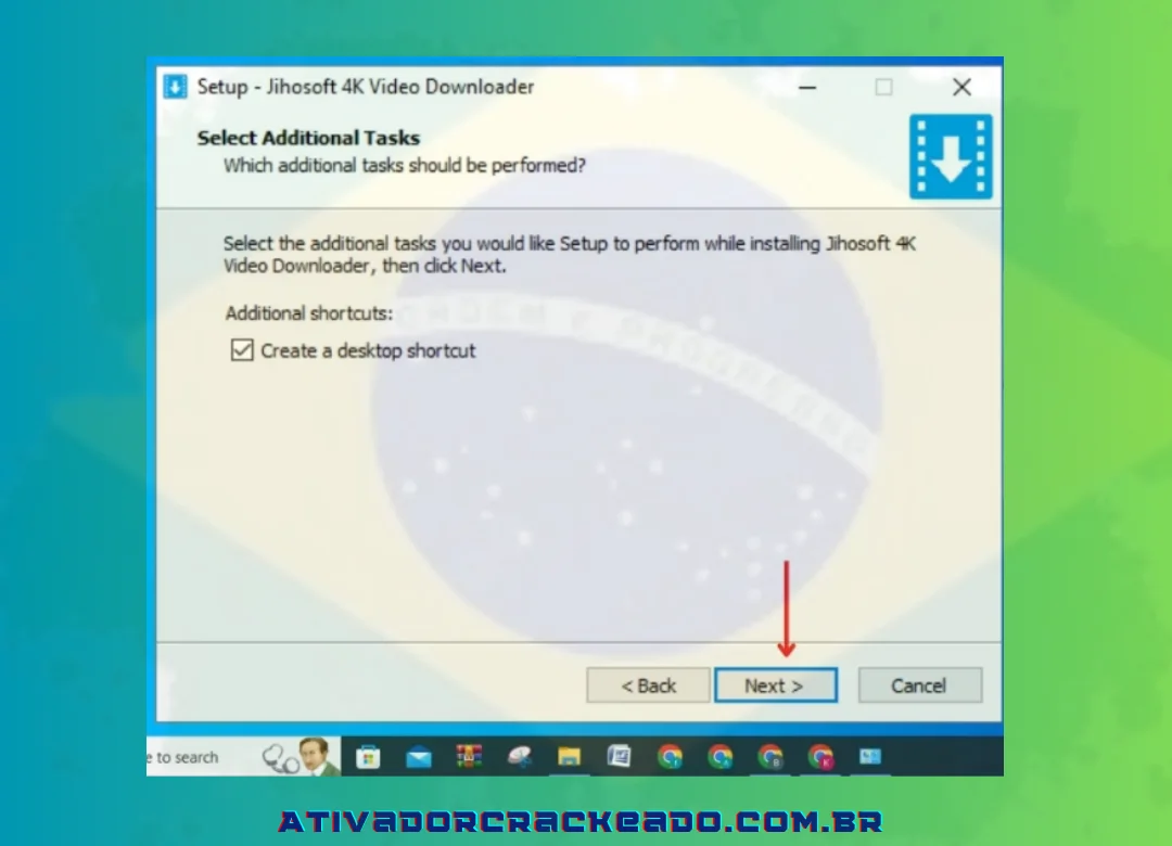 Em seguida, selecione tarefas adicionais para criar atalhos na área de trabalho e clique em “Avançar“.