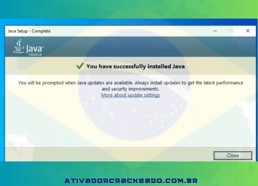 Então, você pode ver que o Java foi instalado com sucesso.