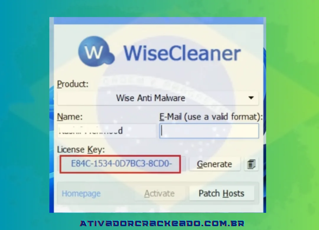 Este ativador fornecerá a você uma chave de licença.