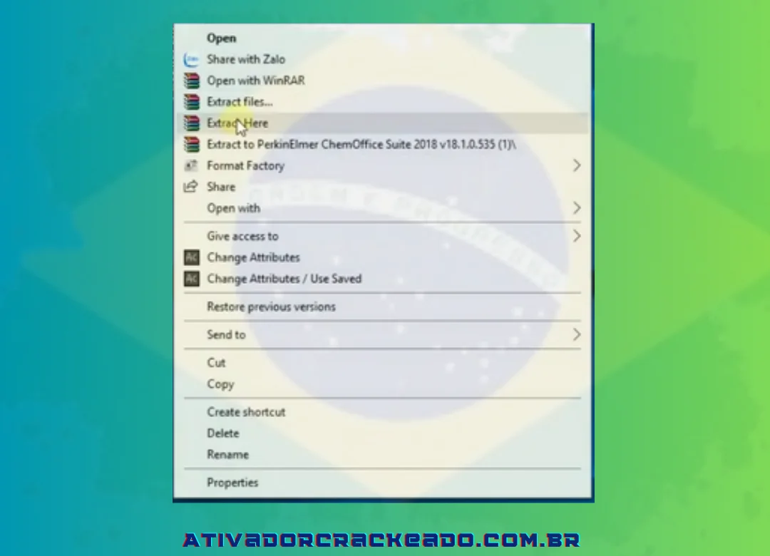 Extraia o arquivo de instalação. Clique com o botão direito no arquivo baixado - Selecione “Extrair aqui” (1)