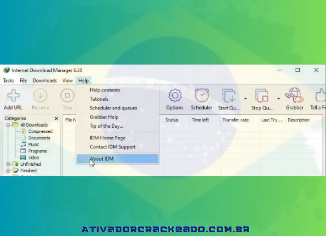 Inicie o programa e escolha Sobre o IDM no menu Ajuda.