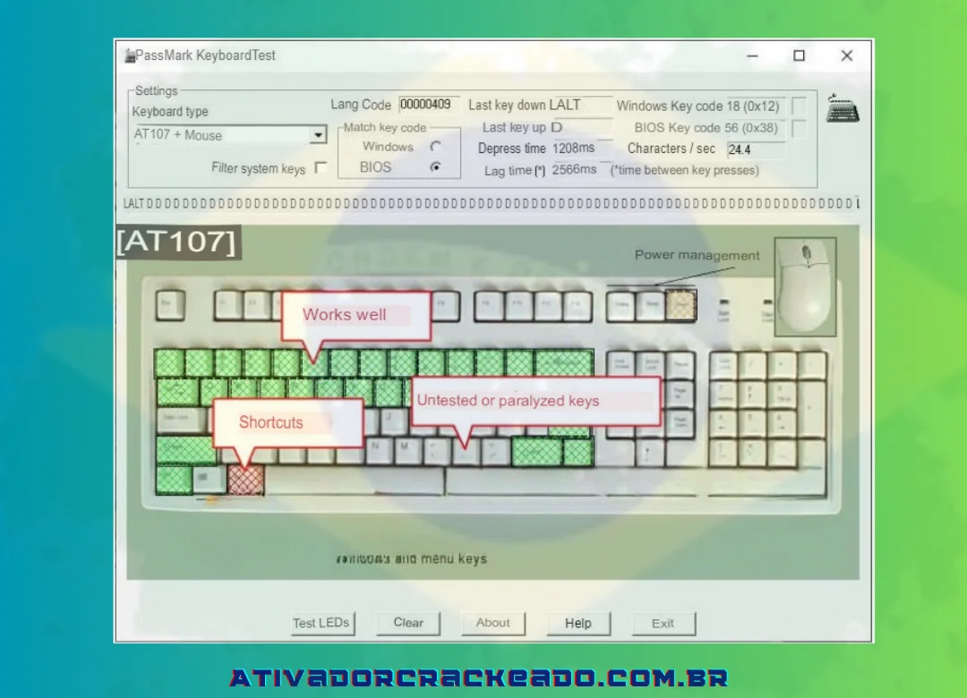 Instruções para testar o teclado offline com software