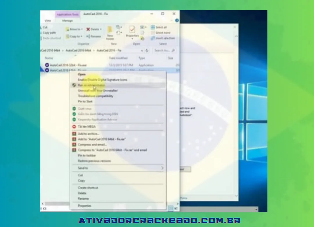 Localize o arquivo “Autocad 2016 64bit-Fix.exe” e abra “Autocad 2016-Fix”.