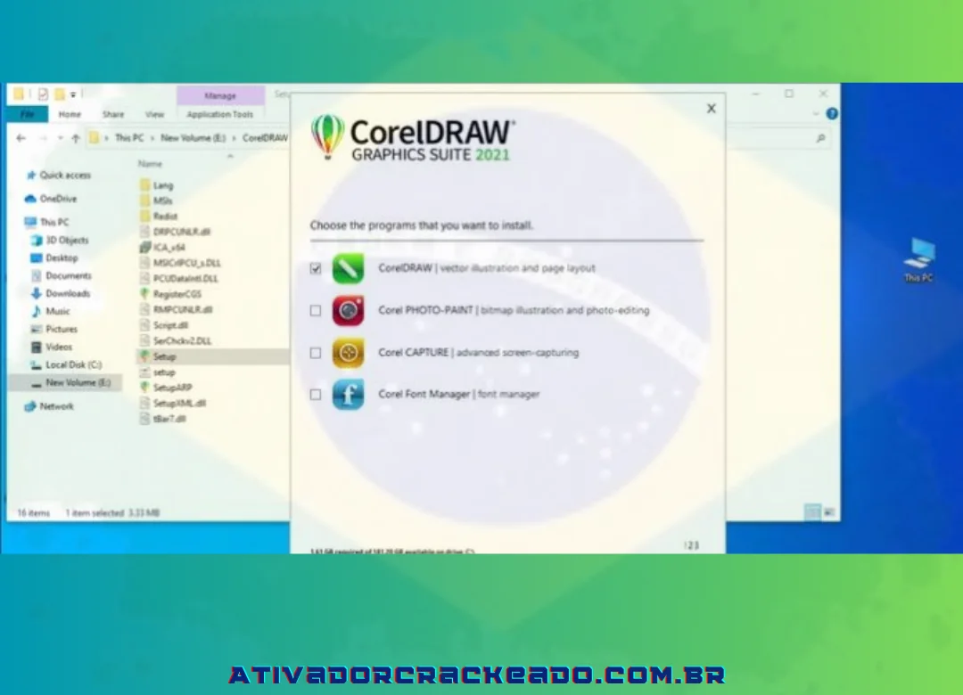 Mantenha “CorelDraw” selecionado e desmarque os outros três programas.