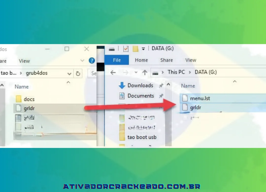 Mova os arquivos menu.lst e grldr para o USB Boot