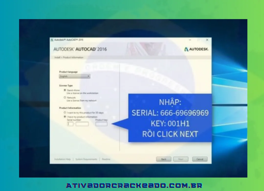 Na área chave do autocad 2016, insira os seguintes códigos para o “Número