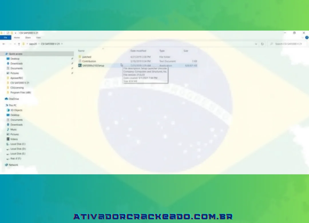 Navegue até o arquivo recém-baixado e escolha “SAP2000 2102 Setup”.