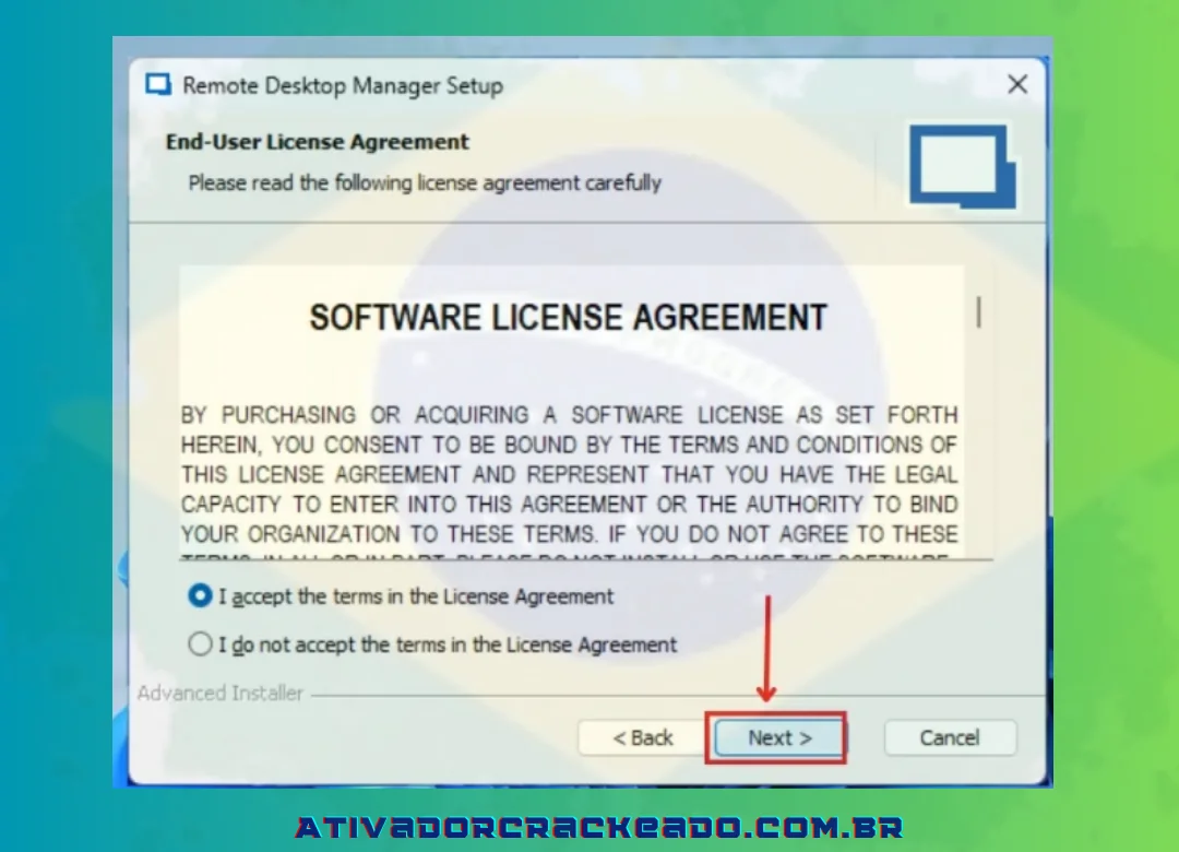 No próximo passo, você tem que aceitar o Contrato de Licença do programa.