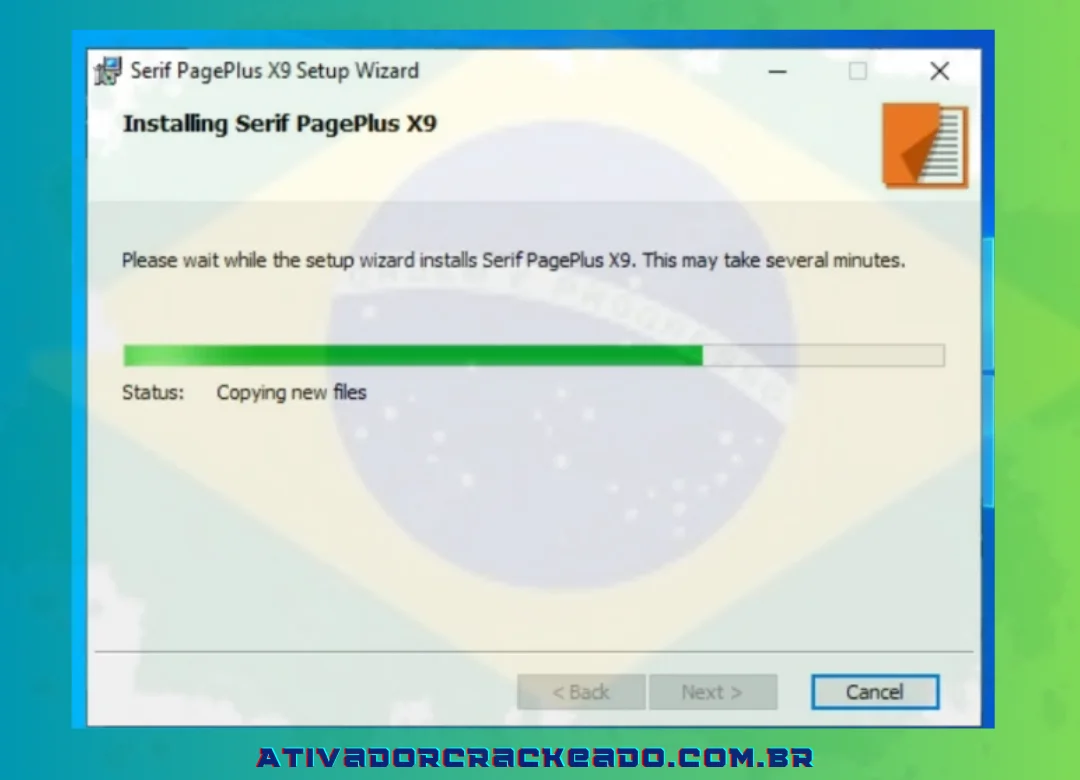 O Serif PagePlus X9 está sendo instalado e esta instalação pode levar alguns minutos para ser concluída.