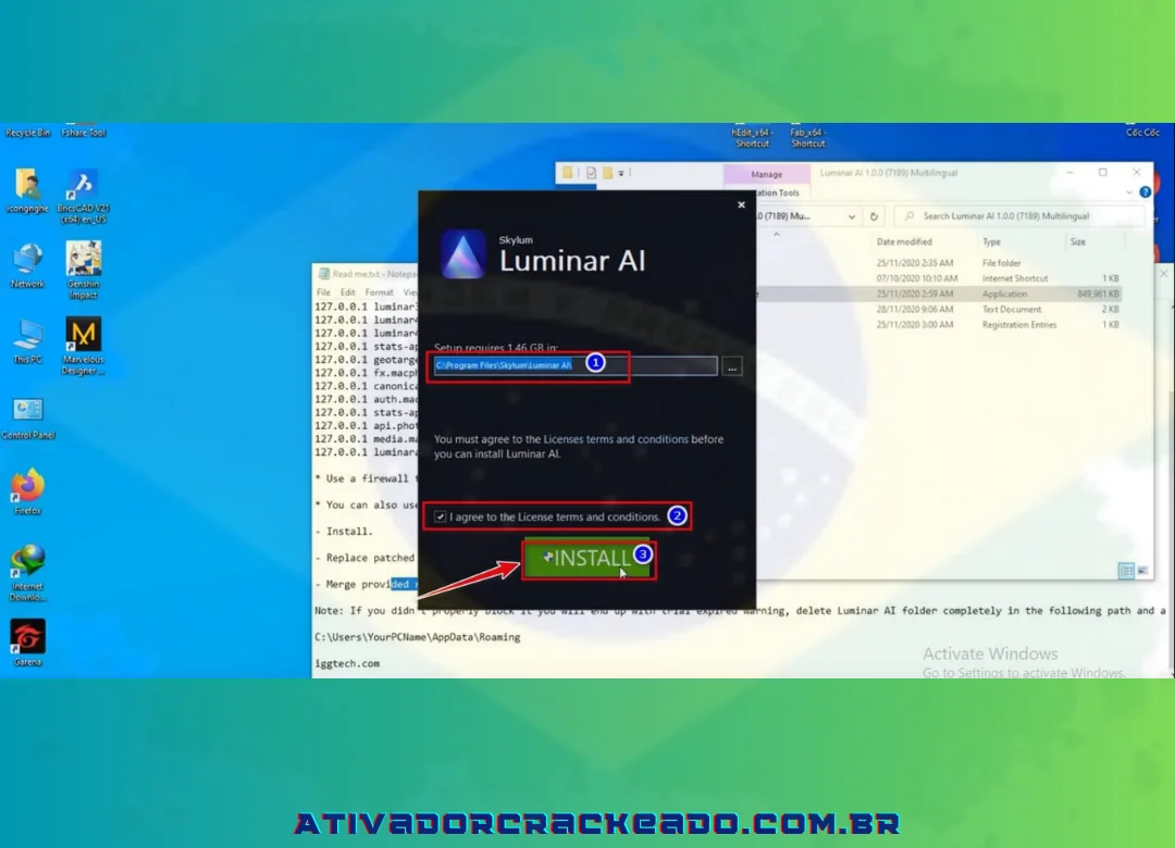 Para começar a instalar o programa em seu computador, escolha um local para salvá-lo e clique em “INSTALAR”.