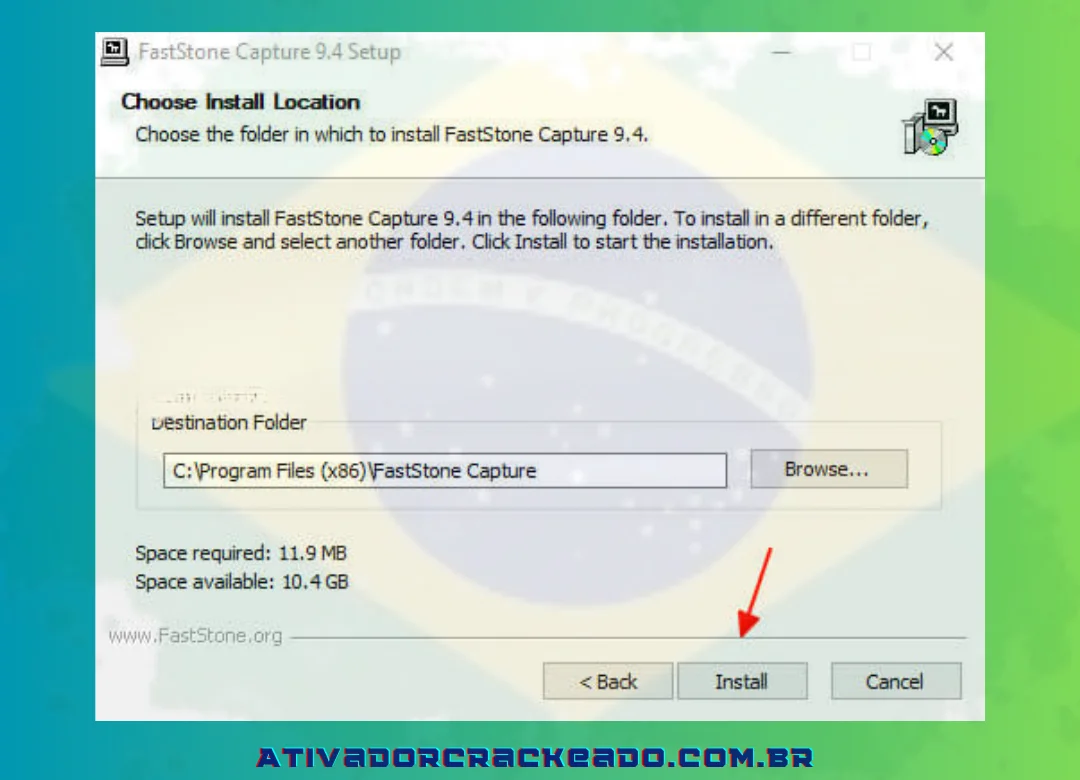 Para instalar o FastStone Capture 9.4 Setup, clique em Instalar.