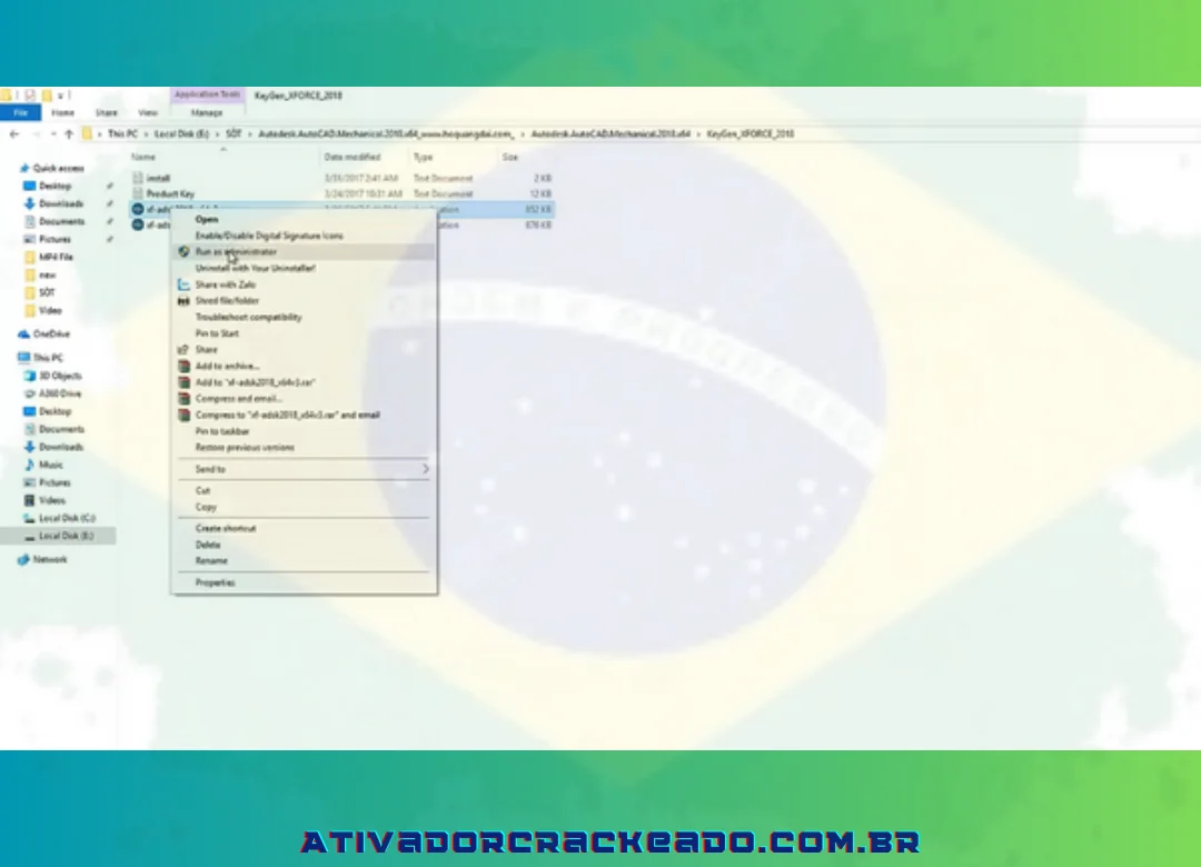 Return to the downloaded file and open it. Then, right-click xf-adsk2018_x64v3 and select it. - Choose Run as administrator. Press Yes.