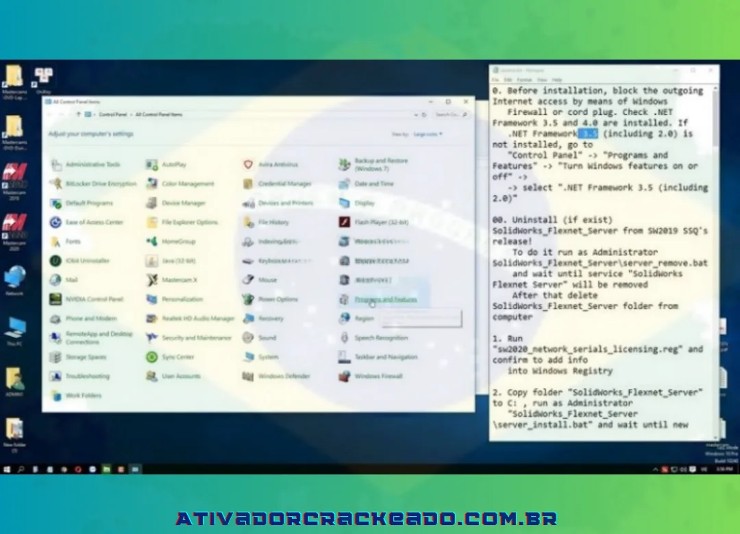 Selecione Programas e Recursos clicando. Navegue até “Ativar ou desativar recursos do Windows”.