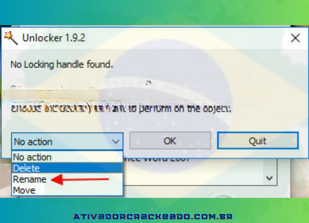 Selecione Renomear quando todo o programa de desbloqueio de 64 e 32 bits for aberto.