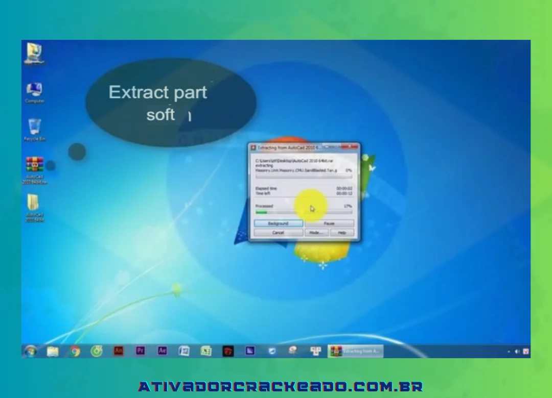 Use o Winrar para primeiro extrair o arquivo de instalação do programa. Clique no arquivo com o botão direito e escolha “Extrair aqui”.