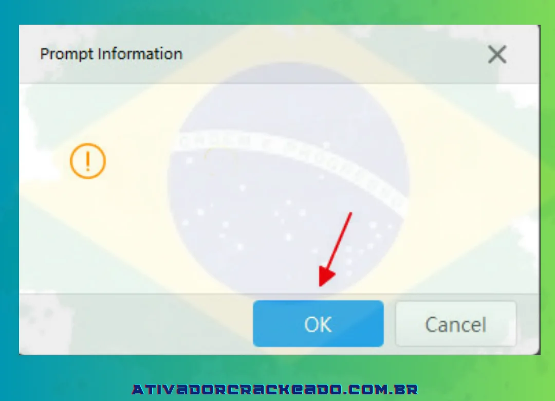 Você bateu OK para pular quando o programa alerta automaticamente sobre o código de confirmação impresso embaixo da câmera.