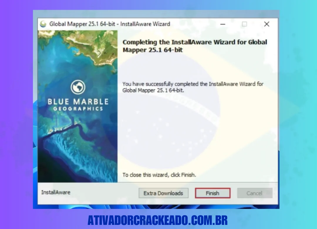 A instalação do Global Mapper será concluída após algum tempo.
