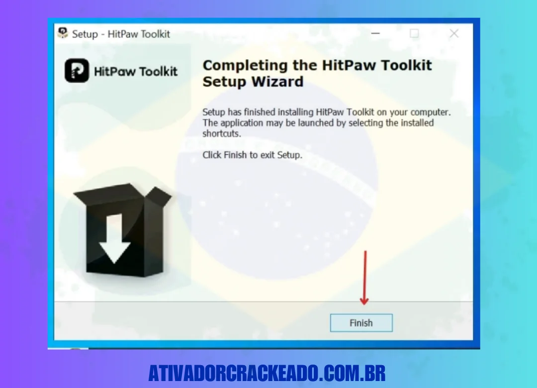 A instalação do HitPaw Toolkit está concluída, basta clicar em 'Acabamento'.