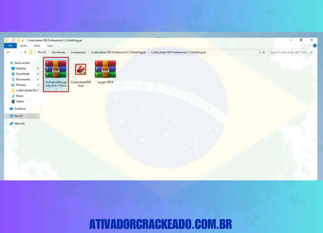 Abra o arquivo RAR disponível na pasta de arquivos que você obteve do ativadorcrackeado.com.br.