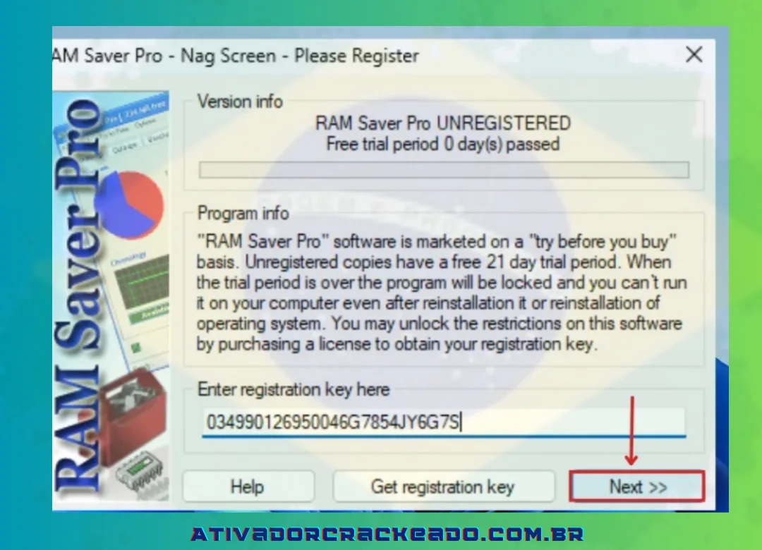 Agora, cole a Reg Key aqui. Depois, clique em Next.