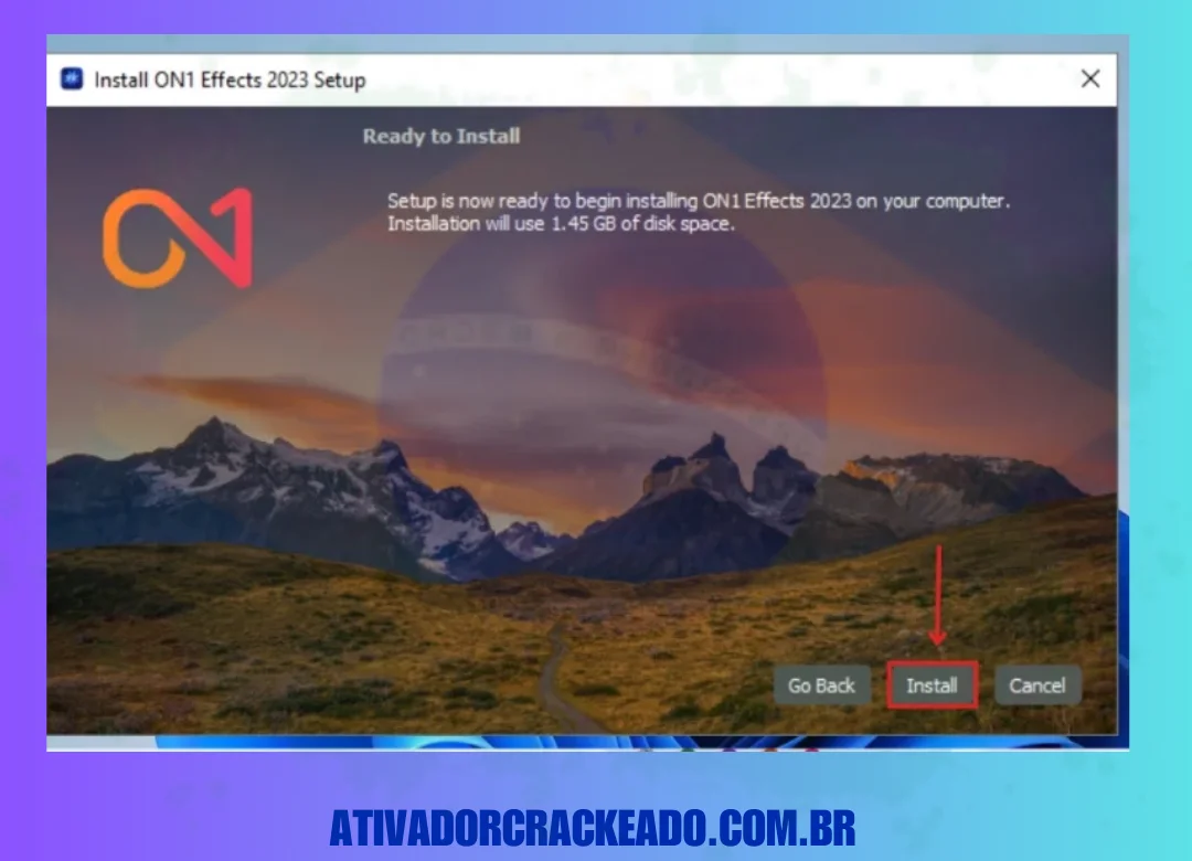 Agora é hora de instalar o ON1 Effects, então clique em “Instalar”.