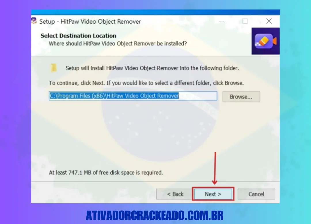 Agora, selecione o destino de instalação do programa. Por padrão, ele estará no disco local