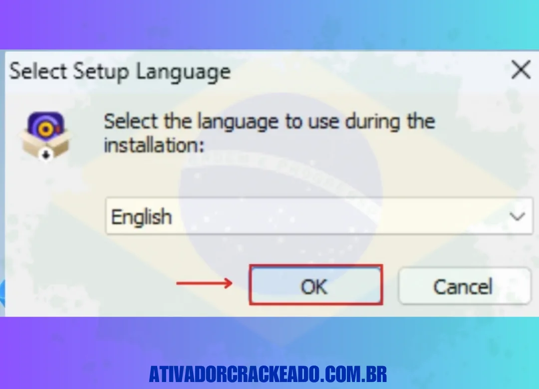 Agora, selecione o idioma de configuração. Em seguida, clique em OK.