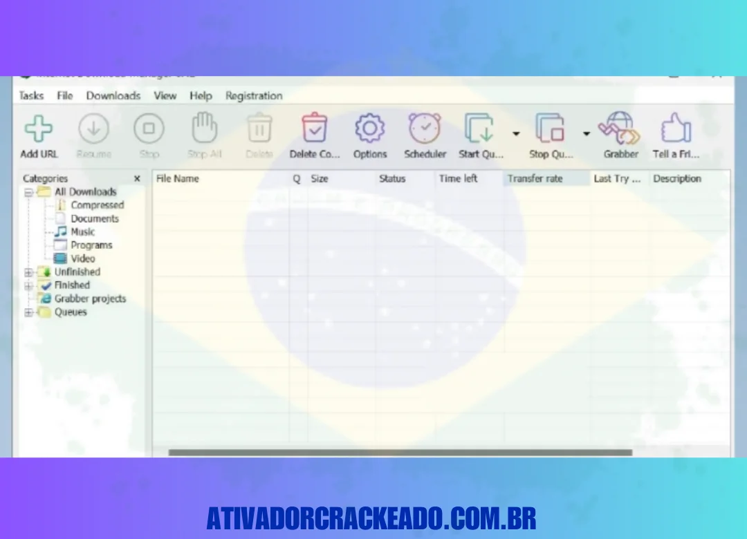 Agora você pode ver a interface do Internet Download Manager.