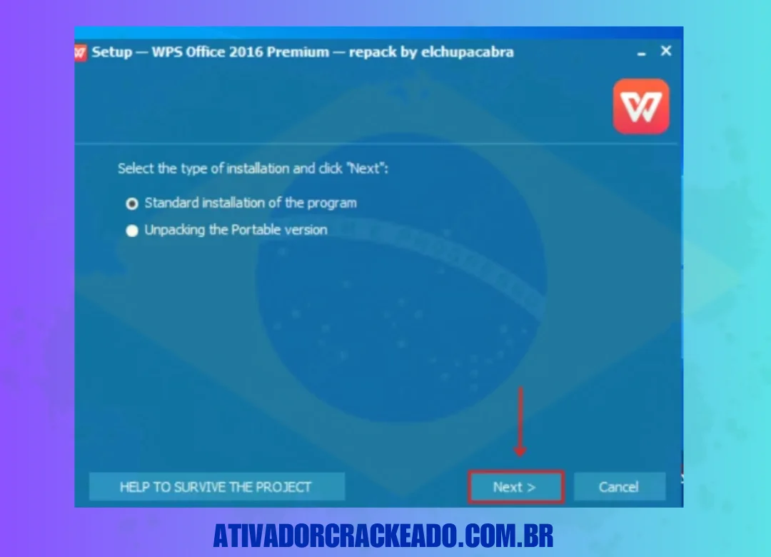 Agora, você pode ver o assistente de instalação. Em seguida, selecione o tipo de instalação. Depois disso, clique em Avançar.