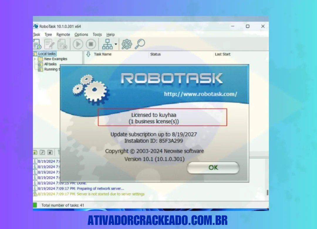 Agora, você pode ver que o RoboTask foi licenciado para o programa.