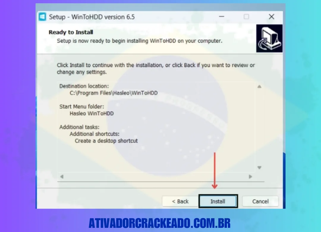 Agora, você pode ver que sua instalação está pronta. Então, clique em Instalar.