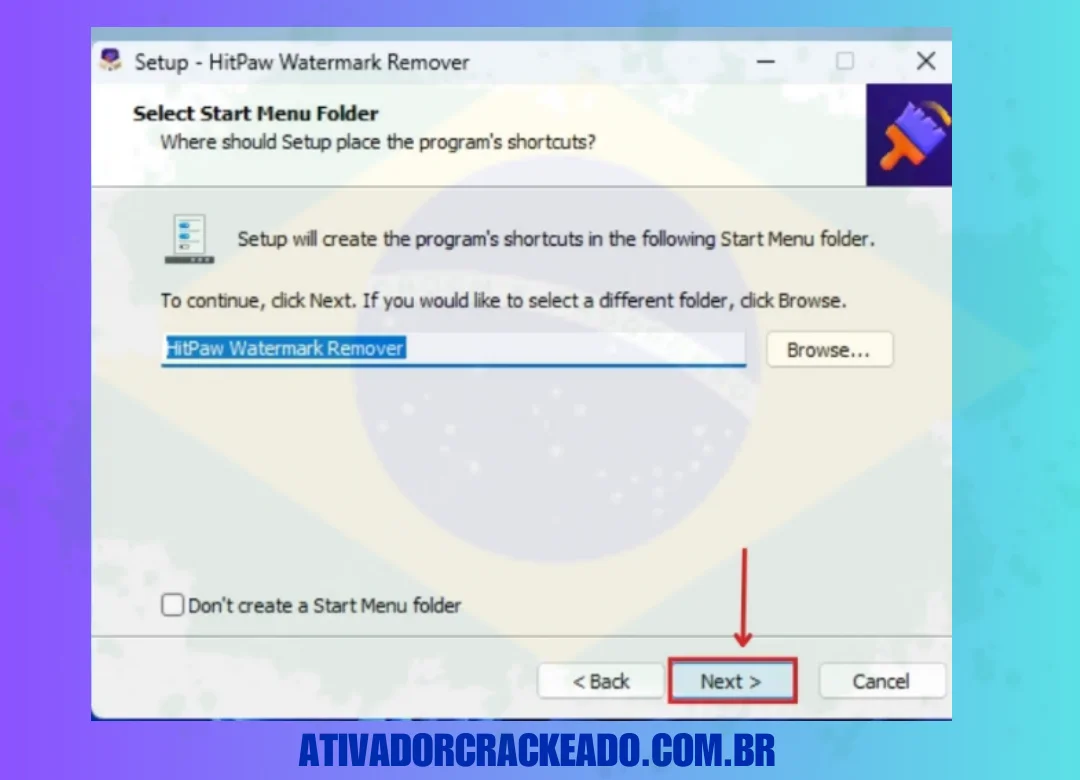 Agora, você precisa criar um atalho no menu iniciar e dar um nome a ele. Depois disso, basta clicar em Avançar.