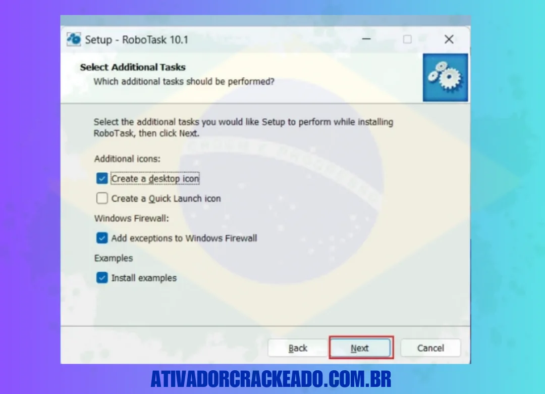 Agora, você precisa escolher algumas configurações adicionais para o programa.