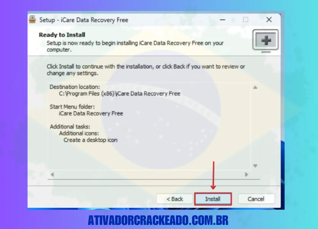 Agora, você verá que está pronto para instalar o programa e, portanto, clique em instalar.